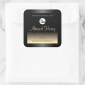 Elegant zwart en crèmeetiket Glitter Logo Vierkante Sticker (Tas)