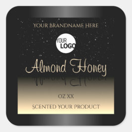 Elegant zwart en crèmeetiket Glitter Logo Vierkante Sticker