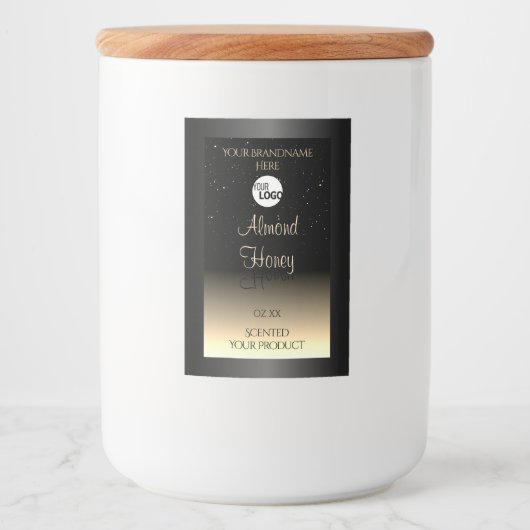 Elegant zwart en crèmeetiket Glitter Logo Voedselcontainer Etiket (Voorkant)