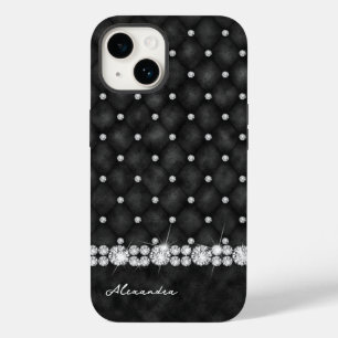 Elegant zwart en diamant faux glitter monogram Case-Mate iPhone 14 hoesje