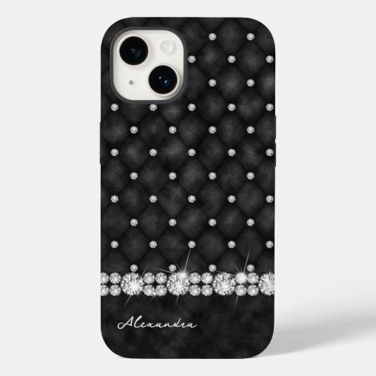 Elegant zwart en diamant faux glitter monogram Case-Mate iPhone case (Achterkant)