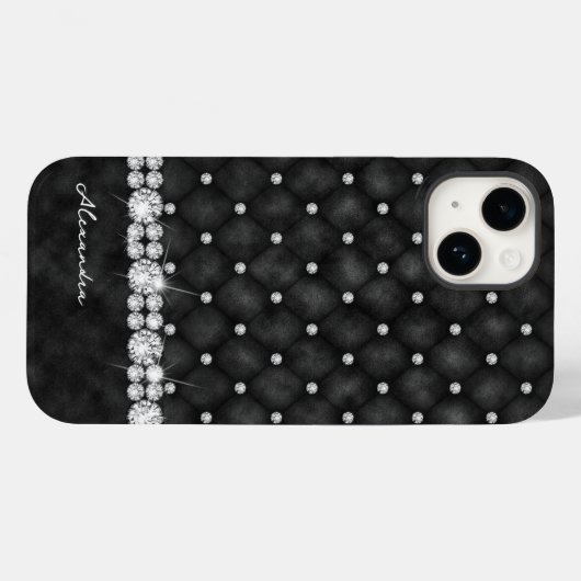 Elegant zwart en diamant faux glitter monogram Case-Mate iPhone case (Achterkant (horizontaal))
