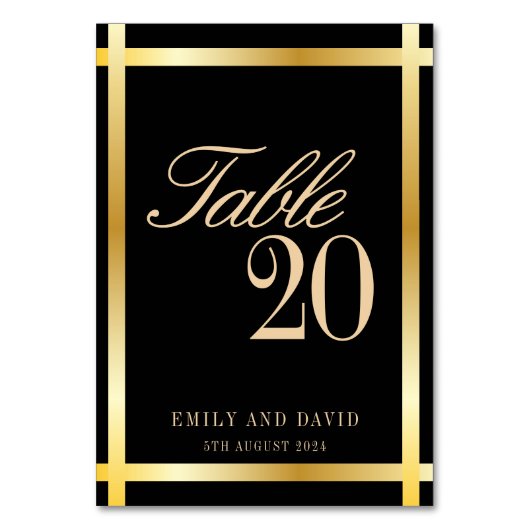 Elegant Zwart en Dikke Gouden Grenzen Bruiloft Kaart (Voorkant)