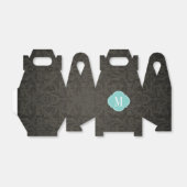 Elegant Zwart en Donkergrijs Damast met Monogram Bedankdoosjes (Uitgevouwen)