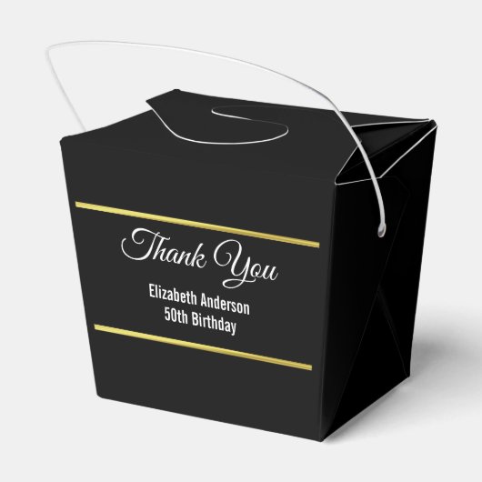 Elegant Zwart en Faux Goud Verjaardag Dank u Bedankdoosjes (Achterkant)