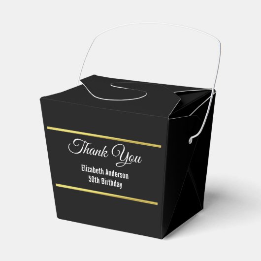 Elegant Zwart en Faux Goud Verjaardag Dank u Bedankdoosjes (Voorkant Zijde)