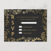 Elegant zwart en geel goud Bloemen RSVP Briefkaart