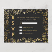 Elegant zwart en geel goud Bloemen RSVP Briefkaart (Voorkant)