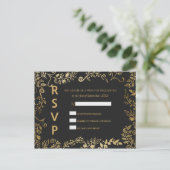 Elegant zwart en geel goud Bloemen RSVP Briefkaart (Staand voorkant)