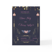 Elegant Zwart en Geometrisch Bloemen Bruiloft Invi