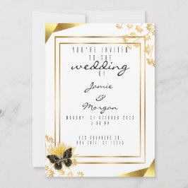 Elegant zwart en glanzend vlinder wit bruiloft kaart