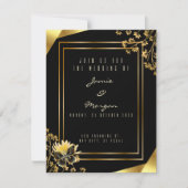 Elegant zwart en glanzend vlinder zwart bruiloft notitiekaartje (Voorkant)