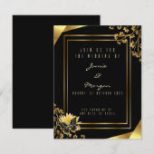 Elegant zwart en glanzend vlinder zwart bruiloft notitiekaartje (Voorkant / Achterkant)