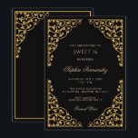Elegant zwart en Gold Sweet 16 Kaart<br><div class="desc">Elegant black and Gold Sweet 16 Uitnodiging</div>
