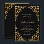 Elegant zwart en Gold Sweet 16 Kaart<br><div class="desc">Elegant black and Gold Sweet 16 Uitnodiging</div>