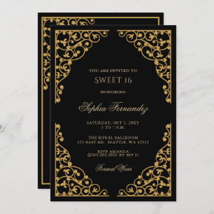 Elegant zwart en Gold Sweet 16 Kaart