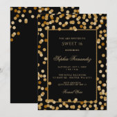 Elegant zwart en Gold Sweet 16 Kaart (Voorkant / Achterkant)