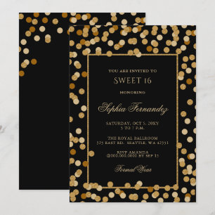 Elegant zwart en Gold Sweet 16 Kaart