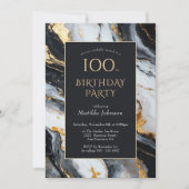 Elegant zwart en goud 100ste verjaardag uitnodigin kaart (Voorkant)