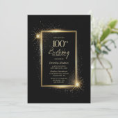 Elegant zwart en goud 100ste verjaardagsfeest kaart (Staand voorkant)