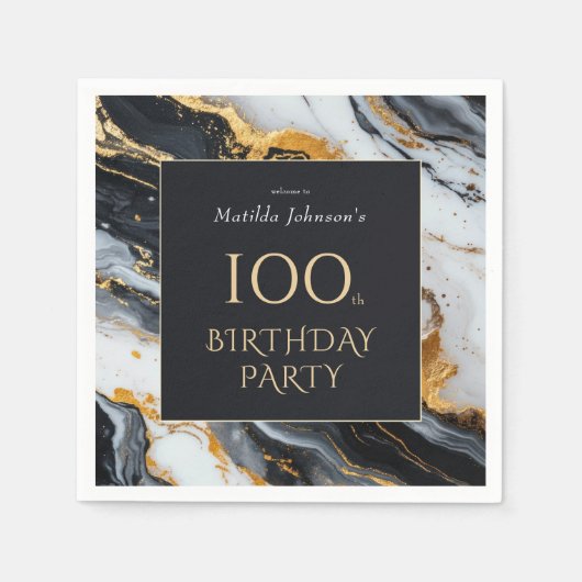 Elegant zwart en goud 100ste verjaardagsfeest servet (Voorkant)
