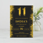 Elegant zwart en goud 11e verjaardagsfeestje kaart (Staand voorkant)
