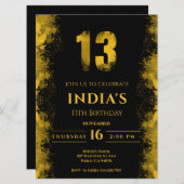 Elegant Zwart en Goud 13e verjaardag uitnodiging (Voorkant / Achterkant)