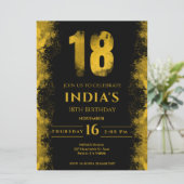 Elegant zwart en goud 18e verjaardagsfeestje kaart (Staand voorkant)