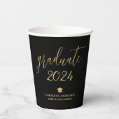 Elegant Zwart en Goud 2024 Afstuderen Afstuderen Papieren Bekers (Achterkant)