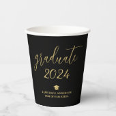 Elegant Zwart en Goud 2024 Afstuderen Afstuderen Papieren Bekers (Voorkant)