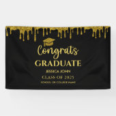 Elegant Zwart en Goud 2025 Gefeliciteerd Afstudere Spandoek (Horizontaal)