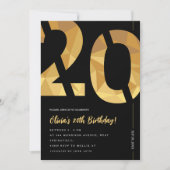 Elegant zwart en goud 20ste verjaardagsfeest kaart (Voorkant)