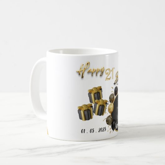 Elegant zwart en goud 21e verjaardag Mok souvenir (Voorkant links)