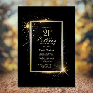 Elegant Zwart en Goud 21e Verjaardagsfeestje Kaart