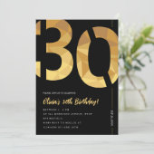 Elegant zwart en goud 30ste verjaardagsfeest kaart (Staand voorkant)