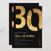 Elegant zwart en goud 30ste verjaardagsfeest kaart (Voorkant / Achterkant)