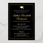 Elegant zwart en goud 3 foto afstudeer  folie uitnodiging (Voorkant)