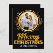 Elegant Zwart en Goud 3d Vrolijk Kerstfeest Mr. &  Feestdagenkaart (Voorkant / Achterkant)