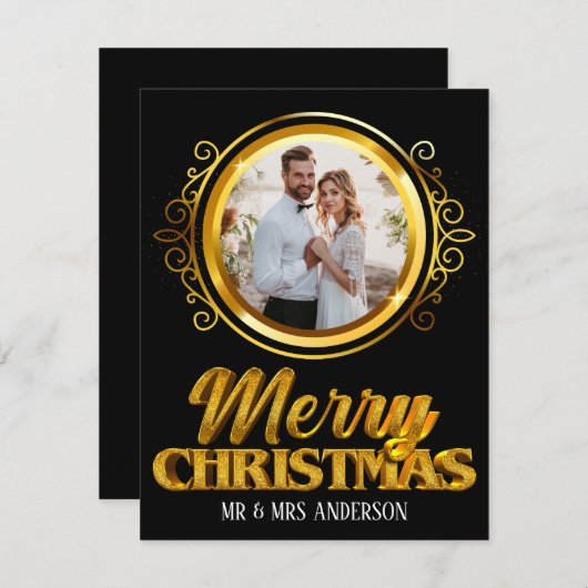 Elegant Zwart en Goud 3d Vrolijk Kerstfeest Mr. &  Feestdagenkaart (Voorkant / Achterkant)