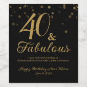 Elegant Zwart en Goud 40 en Fabulous Verjaardag Wijn Etiket (Enkel label)