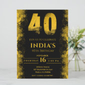 Elegant zwart en goud 40e verjaardagsfeestje kaart (Staand voorkant)