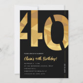 Elegant zwart en goud 40ste verjaardagsfeest kaart (Voorkant)