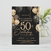 Elegant zwart en goud 50e foto verjaardag kaart (Staand voorkant)