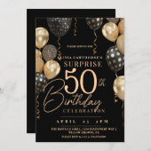 Elegant zwart en goud 50e foto verjaardag kaart (Voorkant / Achterkant)