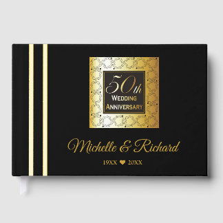 Elegant zwart en goud 50e Jubileum foto Gastenboek