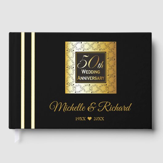 Elegant zwart en goud 50e Jubileum foto Gastenboek (Voorkant)