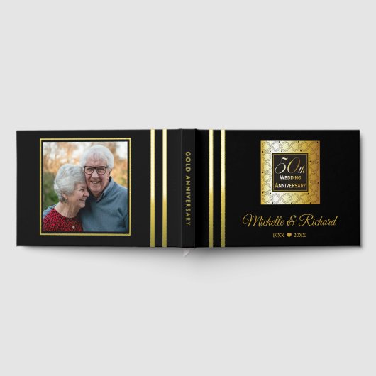 Elegant zwart en goud 50e Jubileum foto Gastenboek (Volledig)