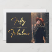 Elegant zwart en goud 50e verjaardag foto kaart (Voorkant)