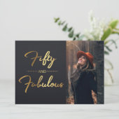 Elegant zwart en goud 50e verjaardag foto kaart (Staand voorkant)