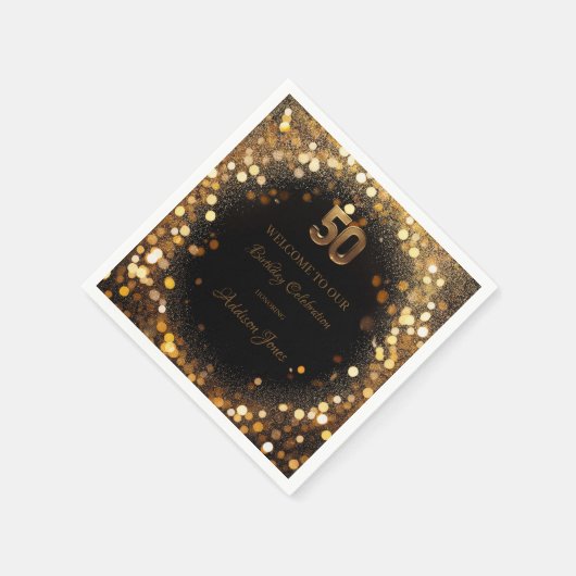 Elegant zwart en goud 50e verjaardag Papier servet (Hoek)